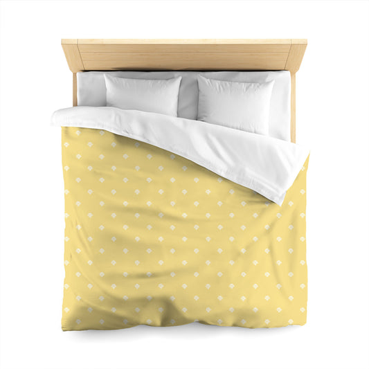 Yellow Microfiber Duvet Cover, White Hand-painted Swizzle Motif Print, Queen (width x length) 88 x 88 inches / 224 x 224 cm
