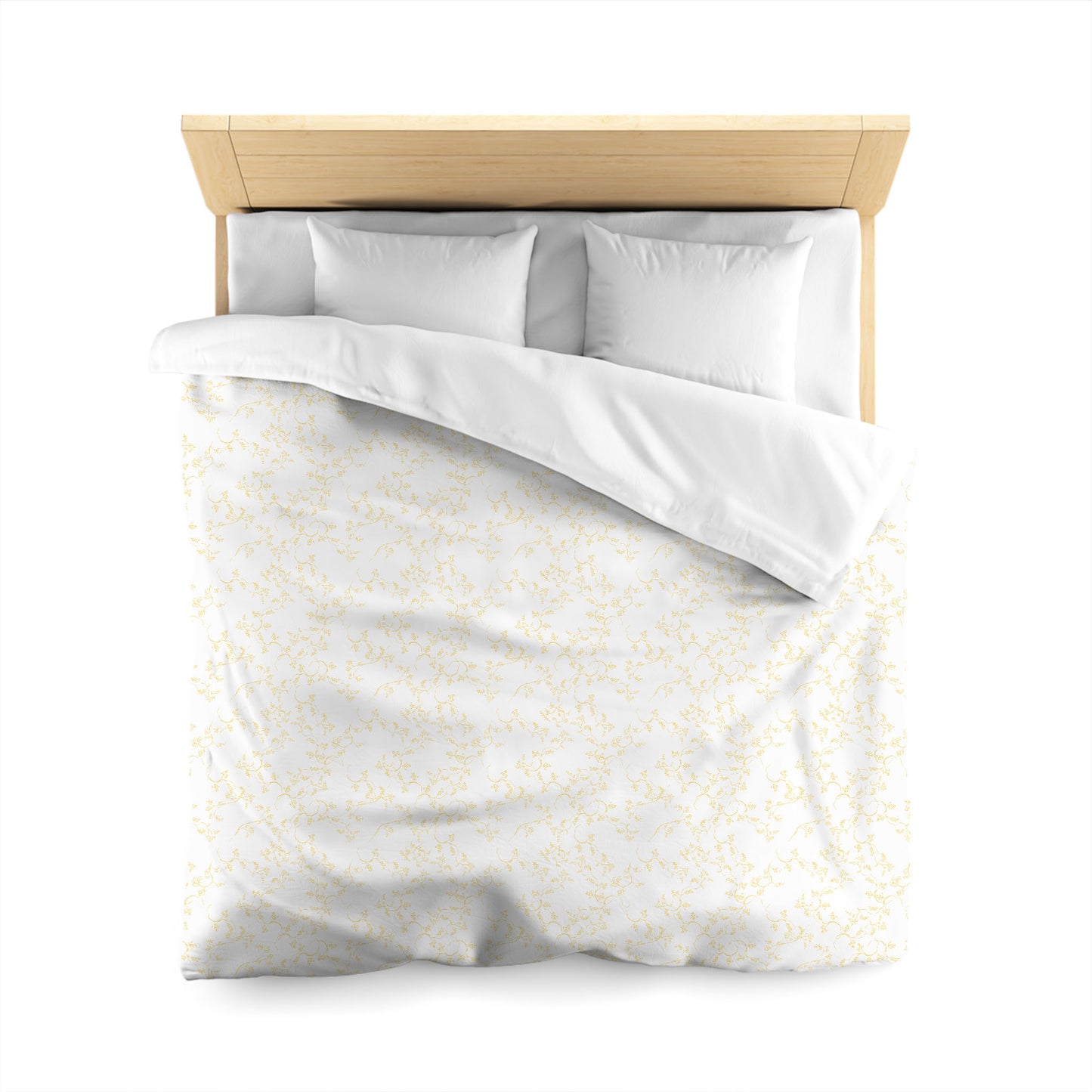 White Microfiber Duvet Cover, Yellow Hand-painted Vine Print, Queen (width x length) 88 x 88 inches / 224 x 224 cm