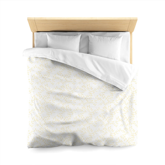 White Microfiber Duvet Cover, Yellow Hand-painted Vine Print, Queen (width x length) 88 x 88 inches / 224 x 224 cm