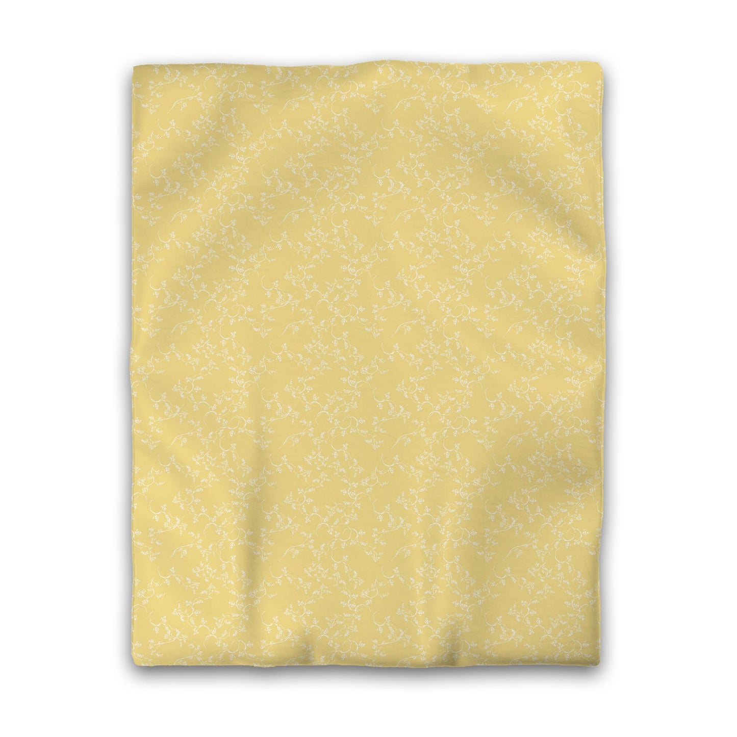 Yellow Microfiber Duvet Cover, White Hand-painted Vine Print, Twin (width x length) 68 x 88 inches / 173 x 224 cm