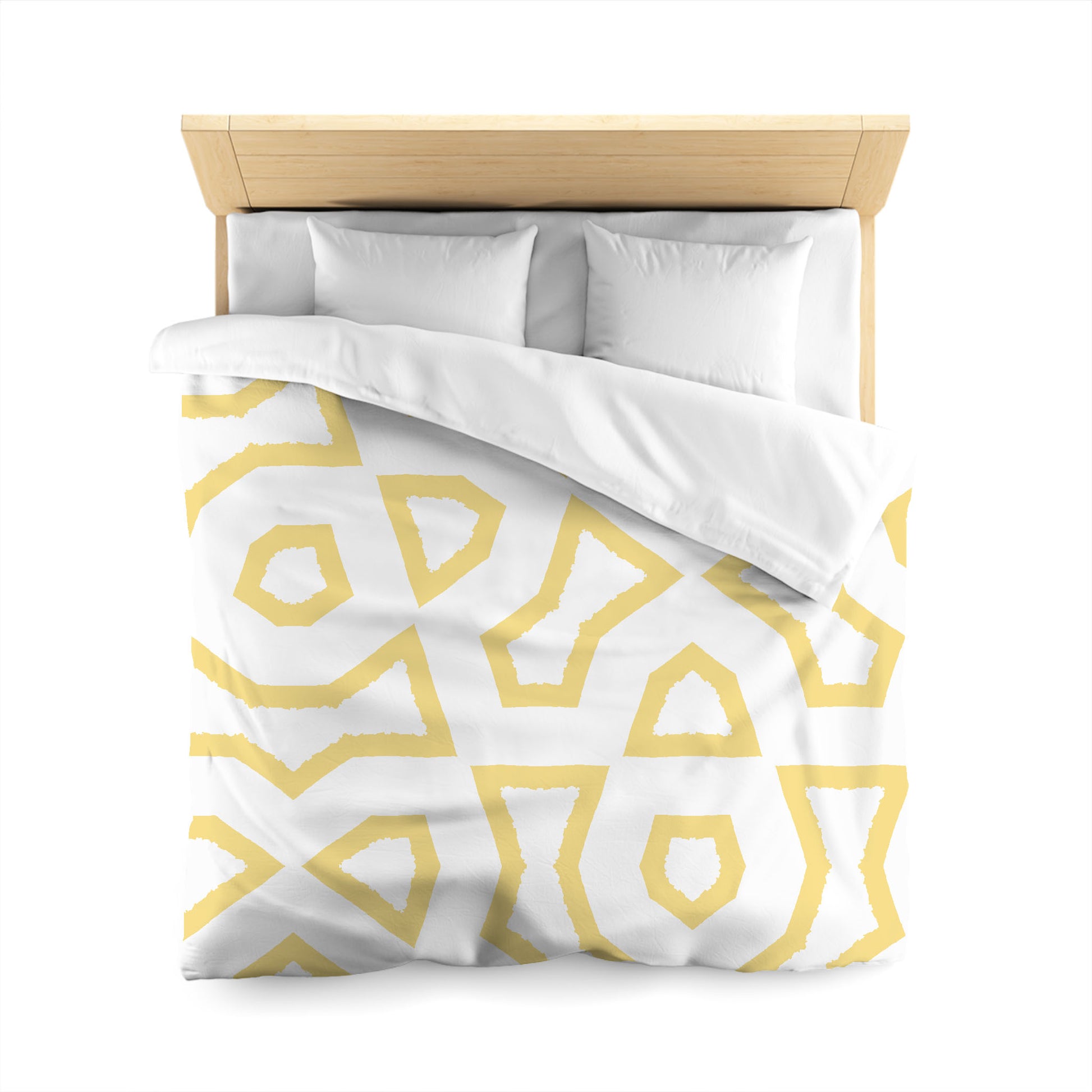 White Microfiber Duvet Cover, Bold Yellow Graphic, Queen (width x length) 88 x 88 inches / 224 x 224 cm