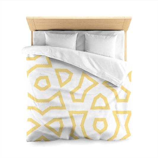 White Microfiber Duvet Cover, Bold Yellow Graphic, Queen (width x length) 88 x 88 inches / 224 x 224 cm