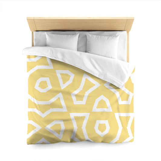 Yellow Microfiber Duvet Cover, Bold White Graphic, Queen (width x length) 88 x 88 inches / 224 x 224 cm