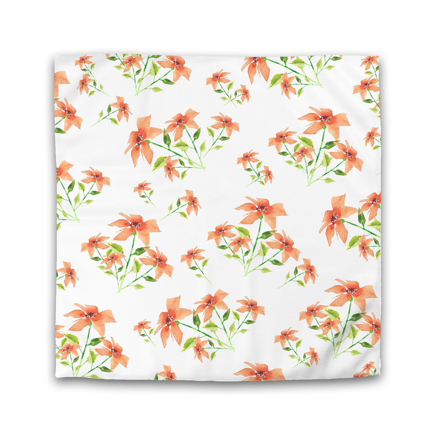 Off-White Cotton Sateen Duvet, Large Pale Orange Floral Print, Queen - 90 x 90 inches
