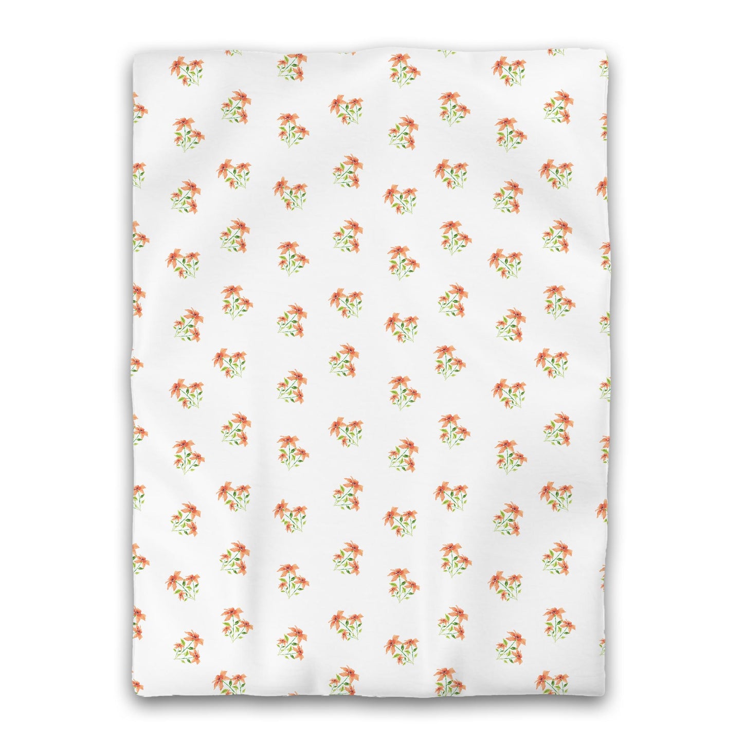 White Microfiber Duvet, Medium Pale Orange Floral Pattern, Twin XL - 68 x 92 inches