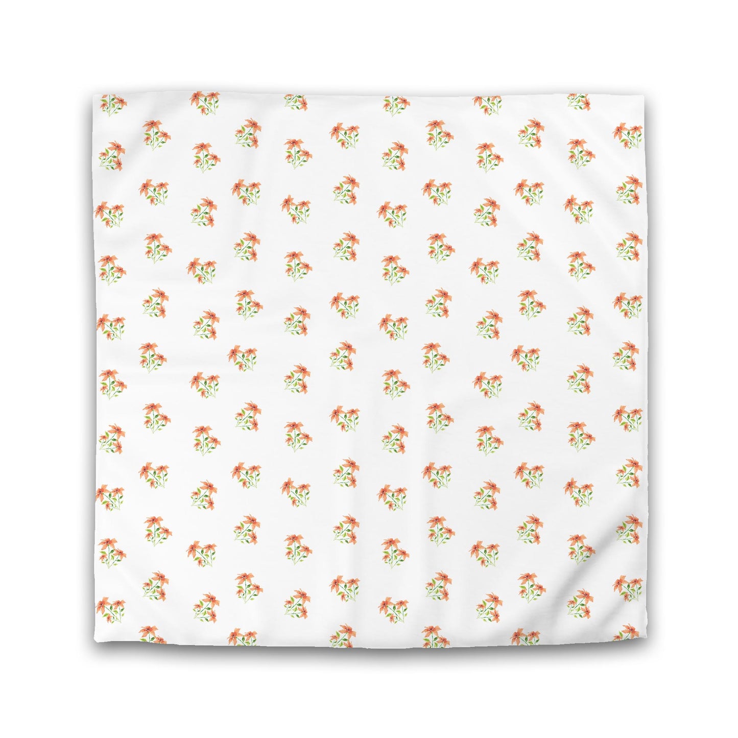 Off-White Cotton Sateen Duvet, Medium Pale Orange Floral Pattern, Queen - 90 x 90 inches