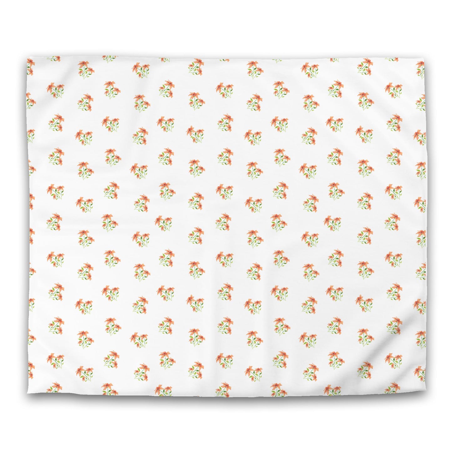 Off-White Cotton Sateen Duvet, Medium Pale Orange Floral Pattern, King - 106 x 92 inches