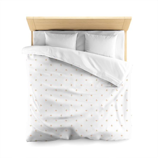 Off-White Cotton Sateen Duvet, Small Pale Orange Floral Pattern, Queen - 90 x 90 inches