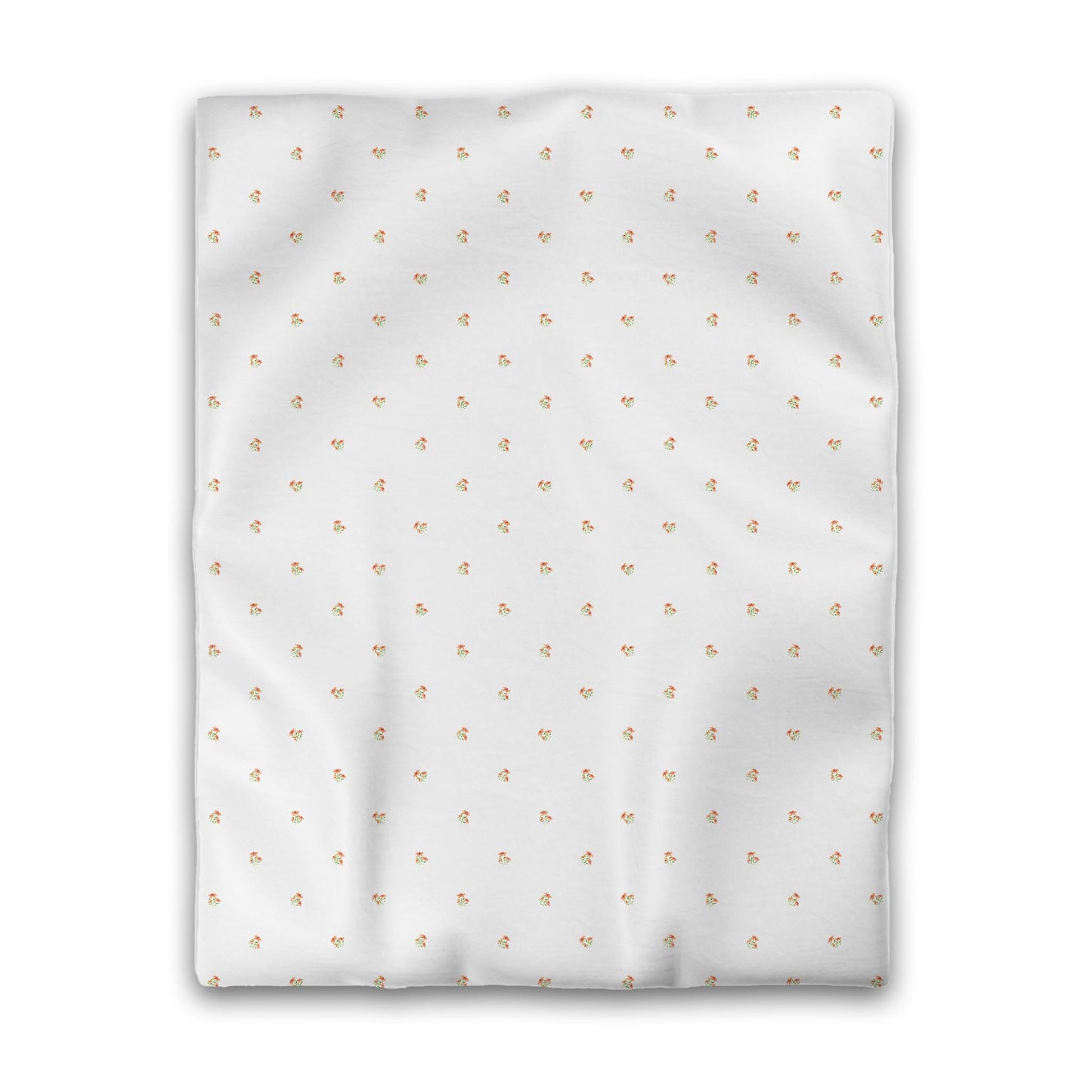 Off-White Cotton Sateen Duvet, Small Pale Orange Floral Pattern, Twin - 70 x 90 inches