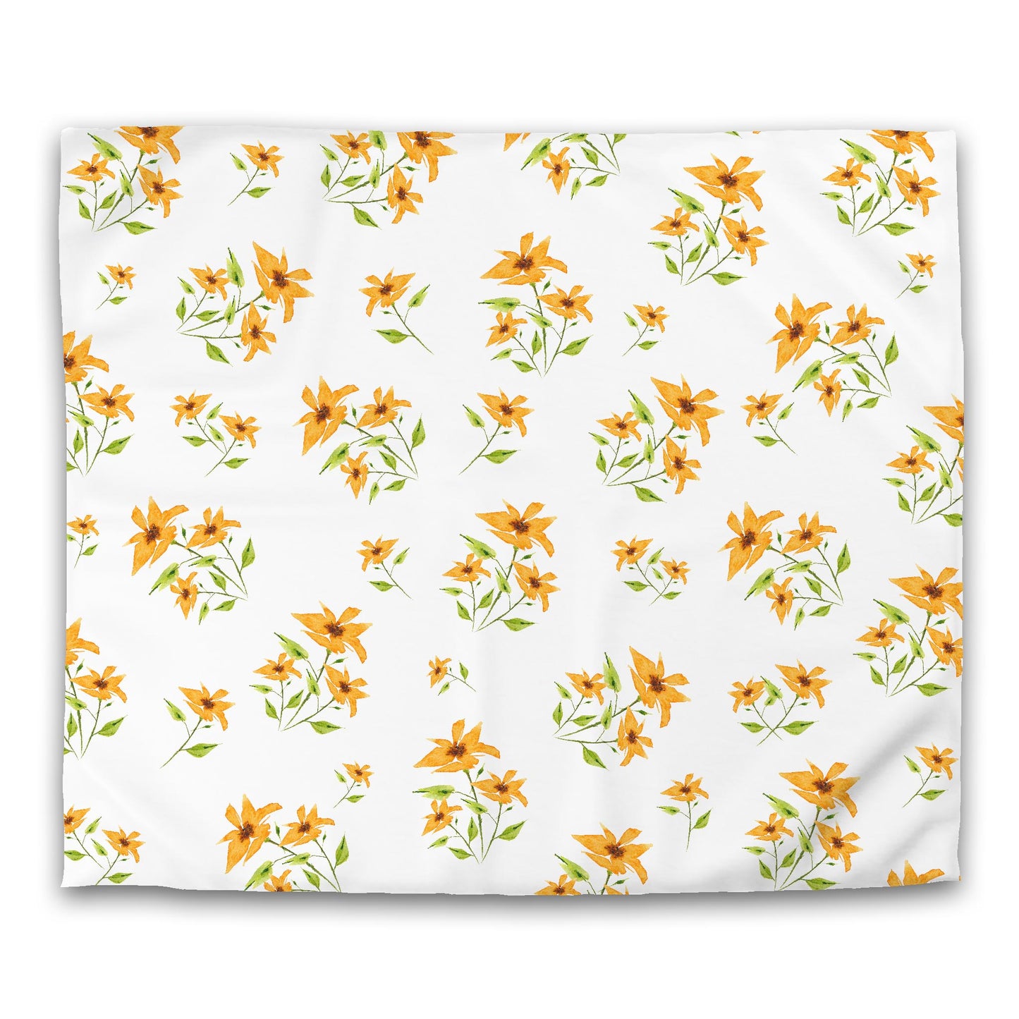 Off-White Cotton Sateen Duvet, Large Yellow-Orange Floral Print, King - 106 x 92 inches