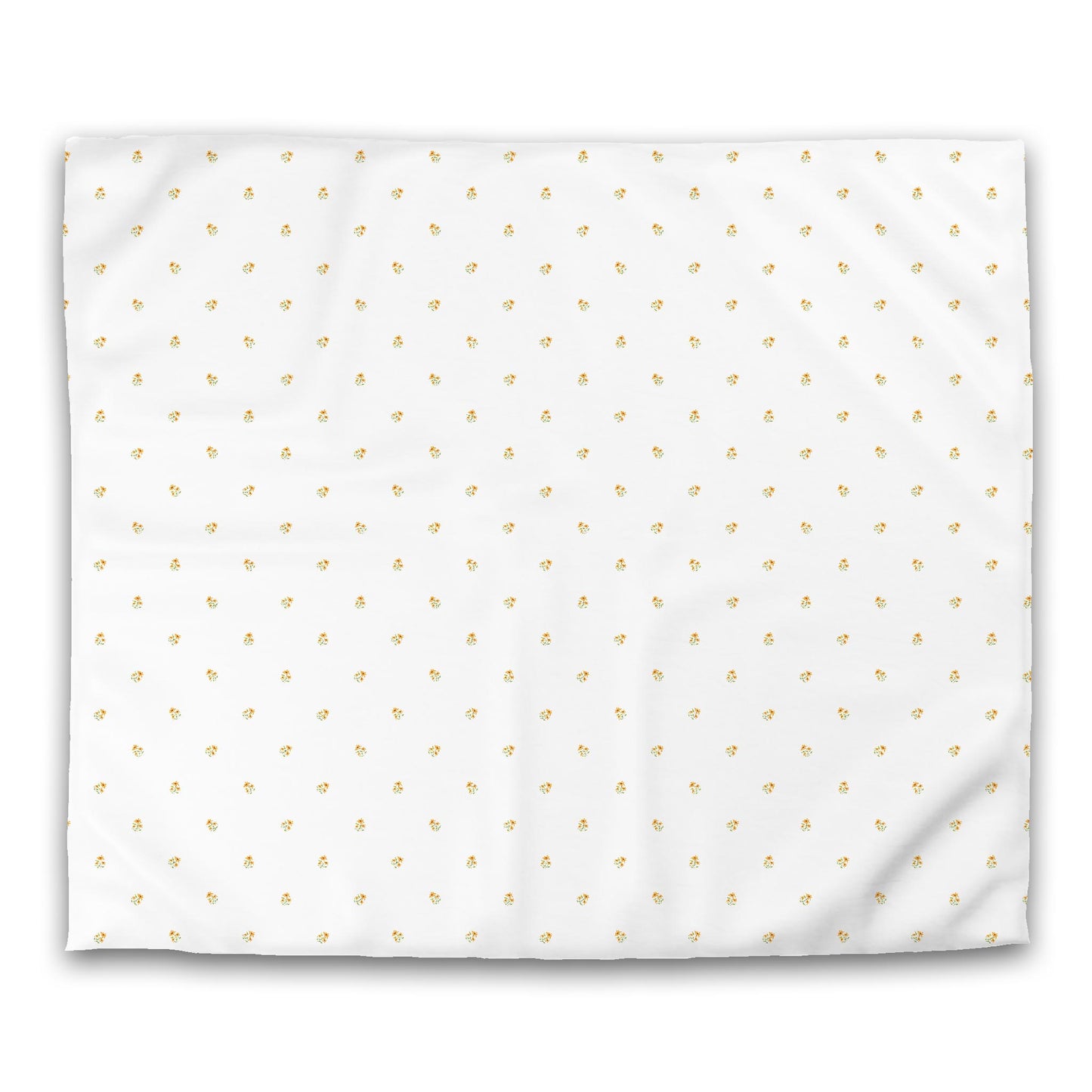 Off-White Cotton Sateen Duvet, Small Yellow-Orange Floral Pattern, King - 106 x 92 inches