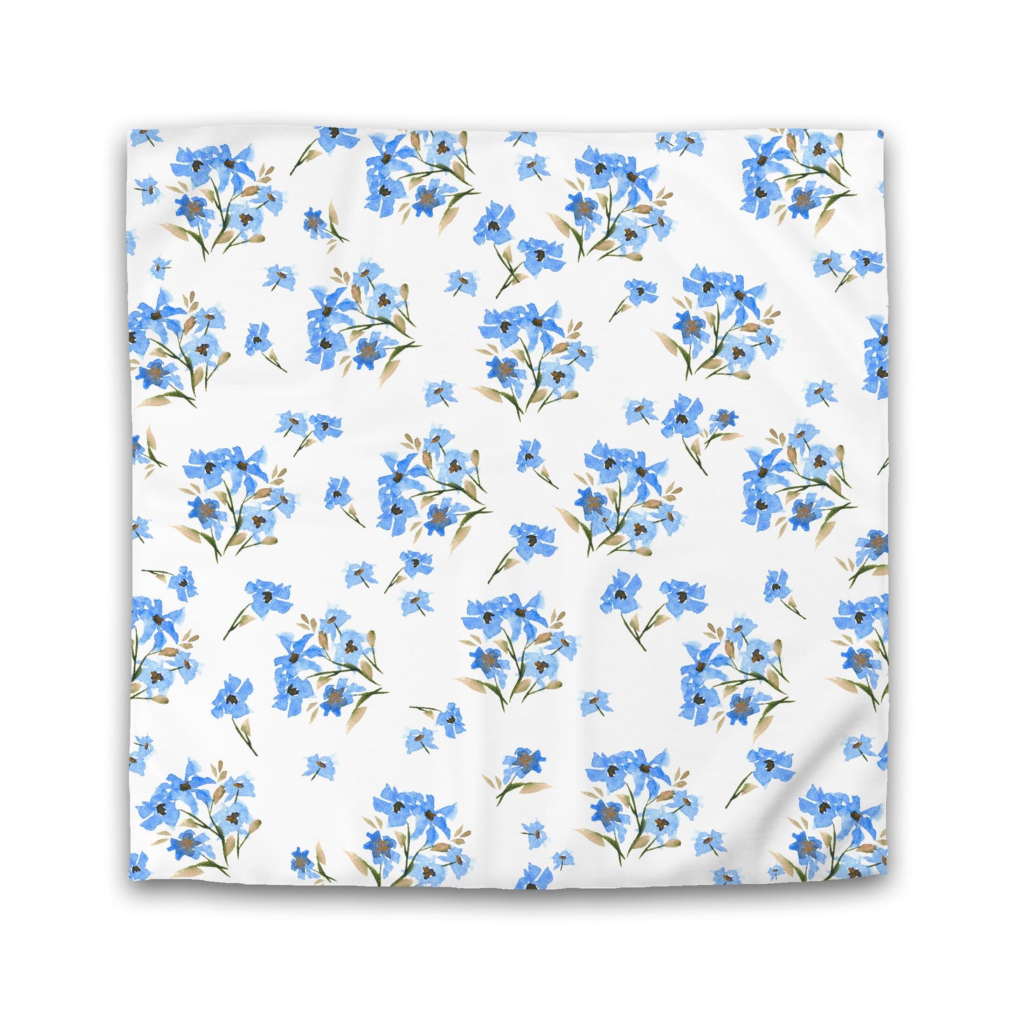 Off-White Cotton Sateen Duvet, Large Blue Floral Print, Queen - 90 x 90 inches