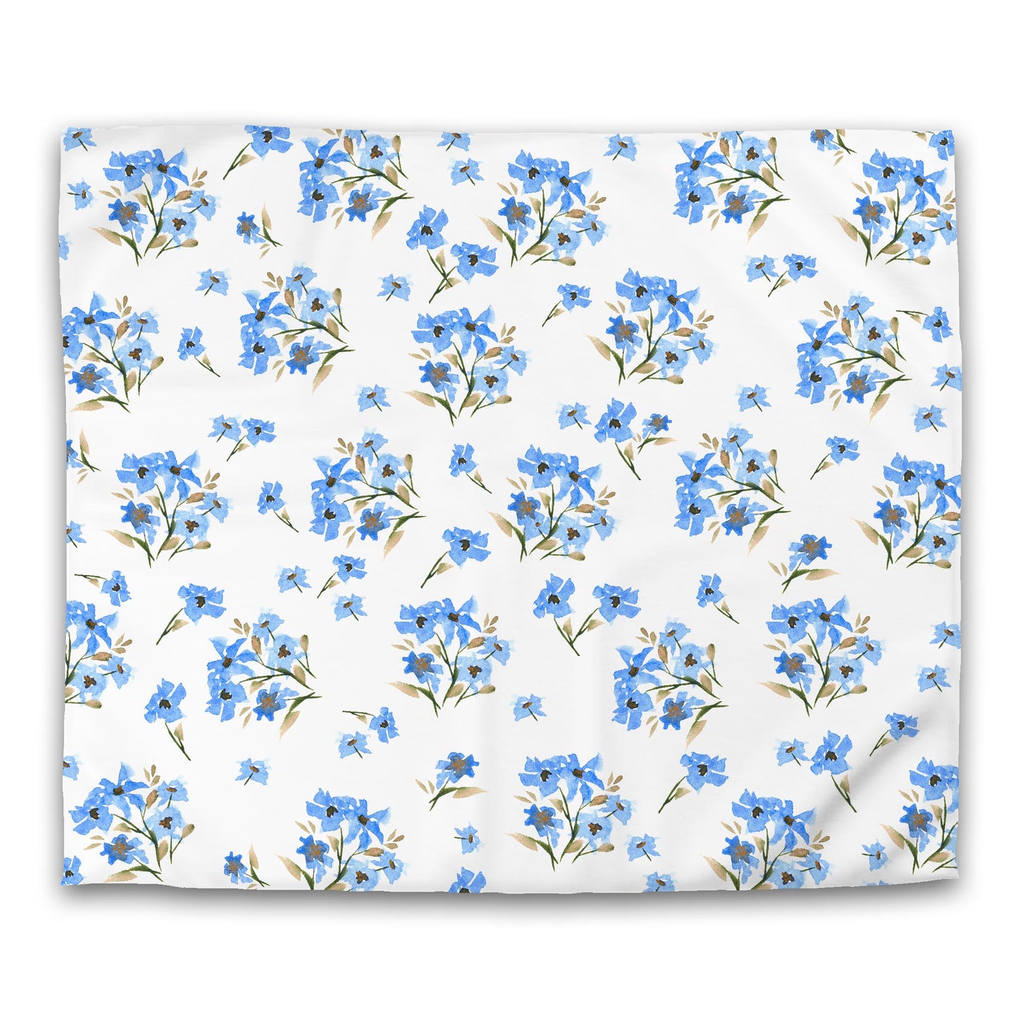 Off-White Cotton Sateen Duvet, Large Blue Floral Print, King - 106 x 92 inches