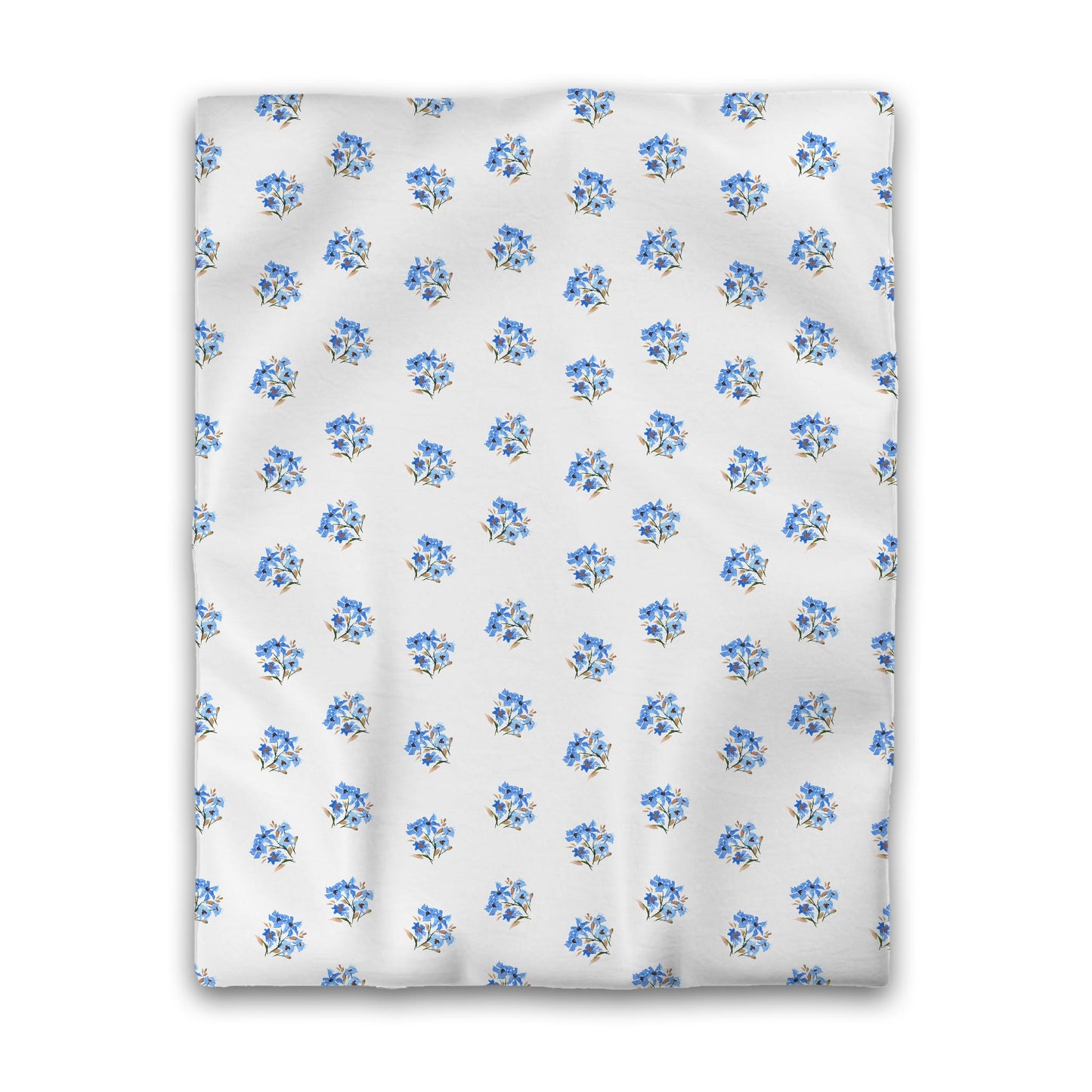 Off-White Cotton Sateen Duvet, Medium Blue Floral Pattern, Twin - 70 x 90 inches