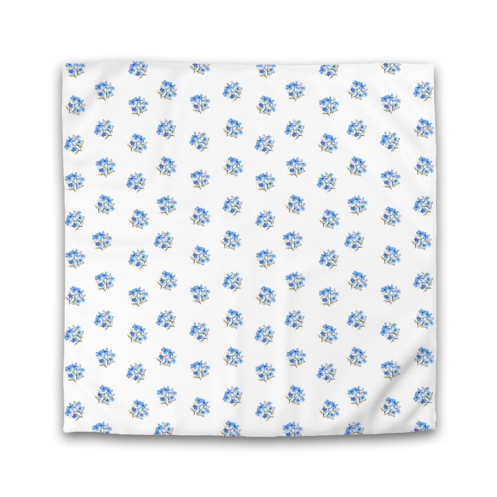 Off-White Cotton Sateen Duvet, Medium Blue Floral Pattern, Queen - 90 x 90 inches