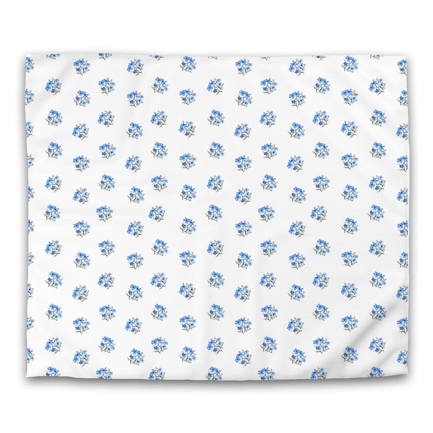 Off-White Cotton Sateen Duvet, Medium Blue Floral Pattern, King - 106 x 92 inches