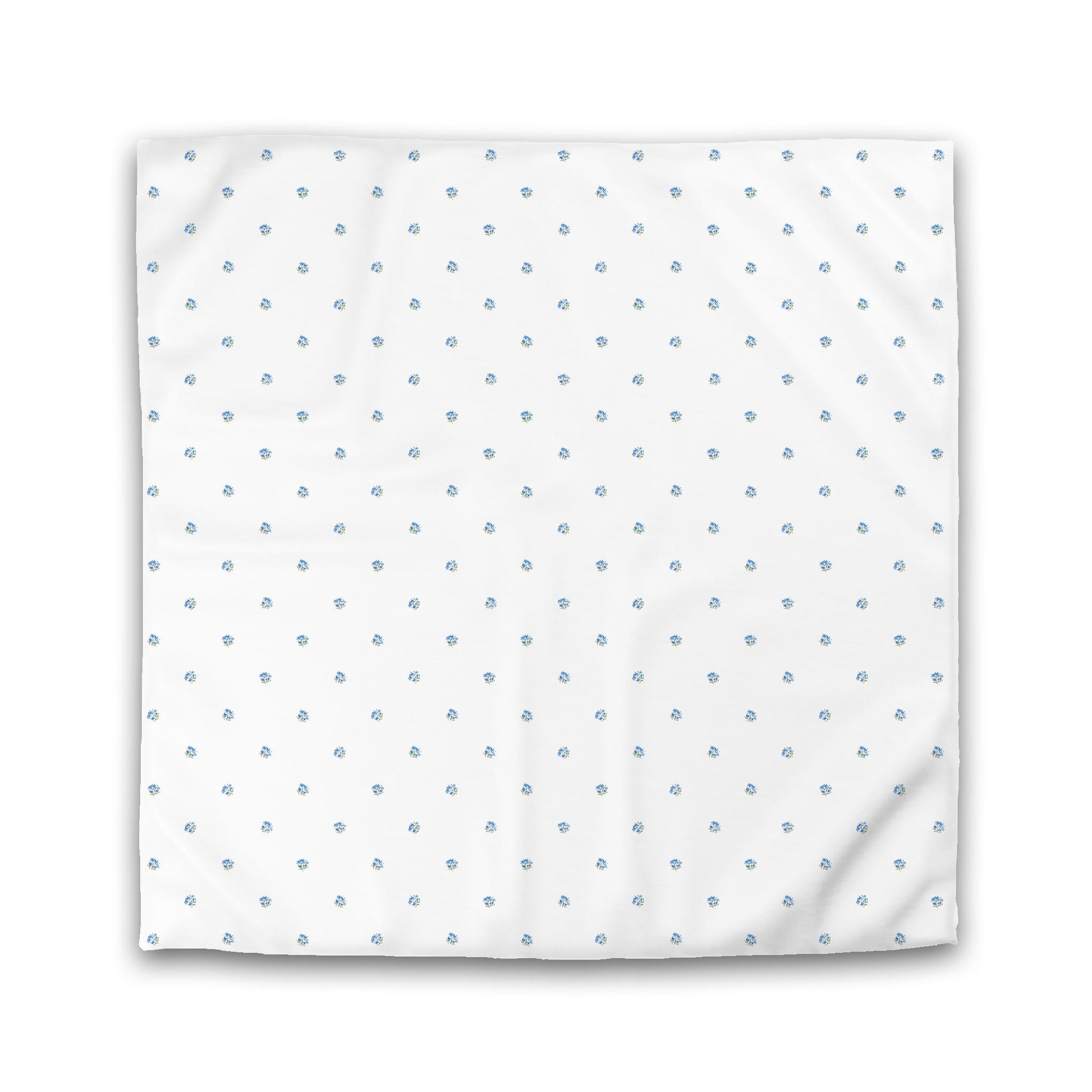 Off-White Cotton Sateen Duvet, Small Blue Floral Pattern, Double - 81 x 81 inches
