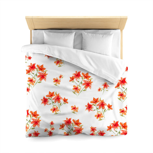 White Microfiber Duvet, Large Red Floral Print, Queen - 88 x 88 inches