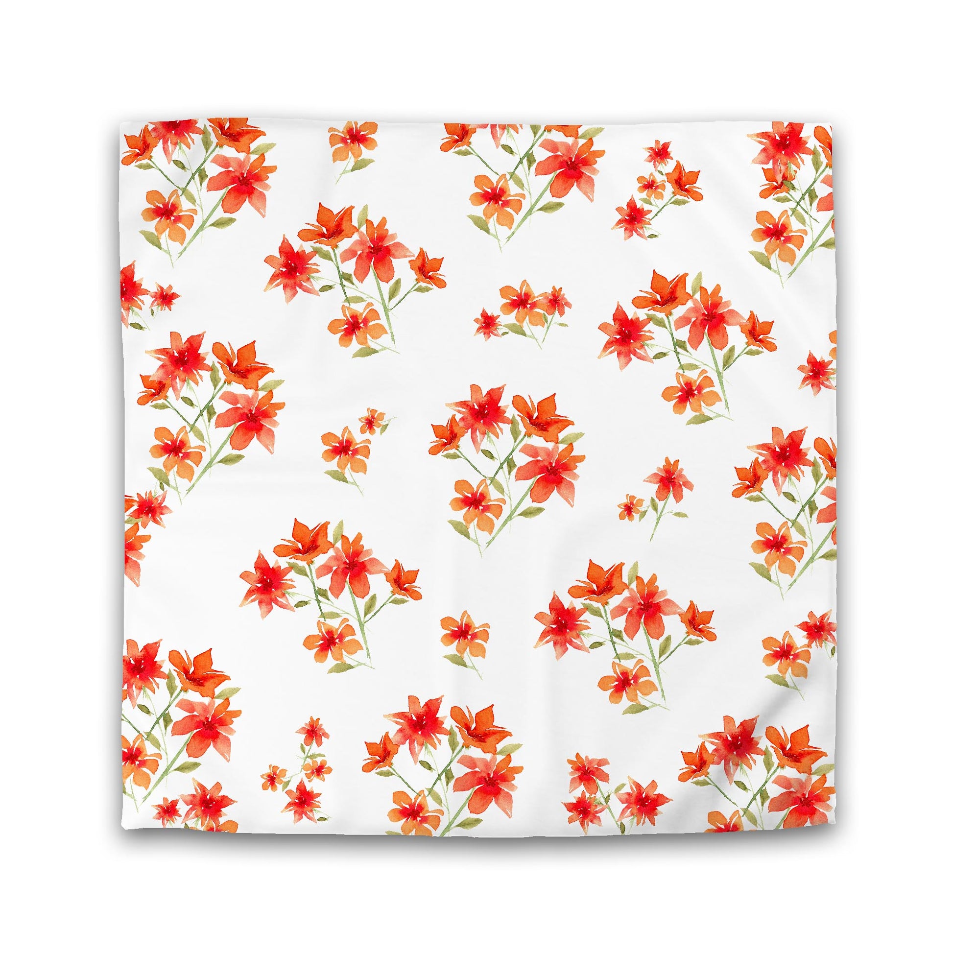 Off-White Cotton Sateen Duvet, Large Red Floral Print, Queen - 90 x 90 inches
