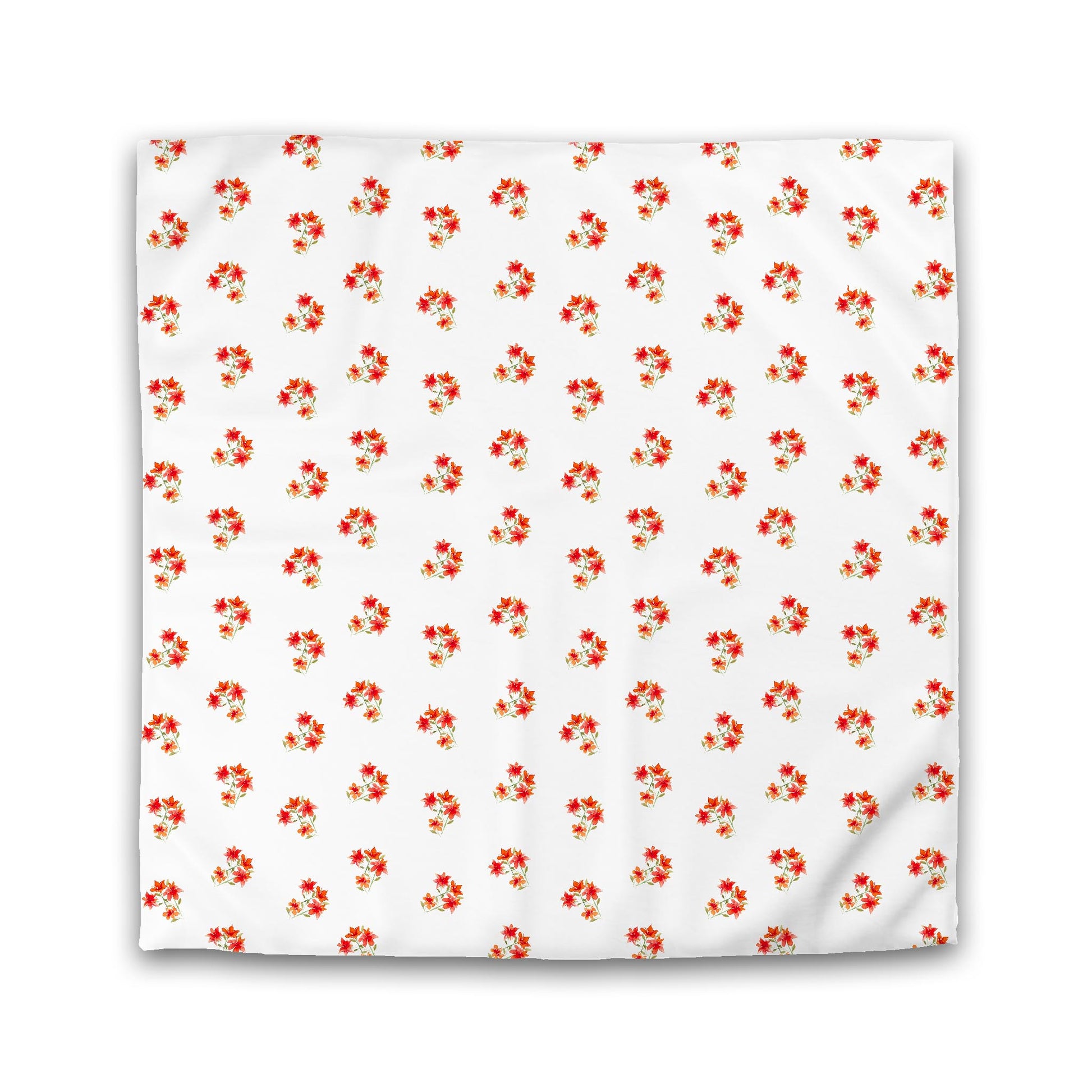 Off-White Cotton Sateen Duvet, Medium Red Floral Pattern, Queen - 90 x 90 inches