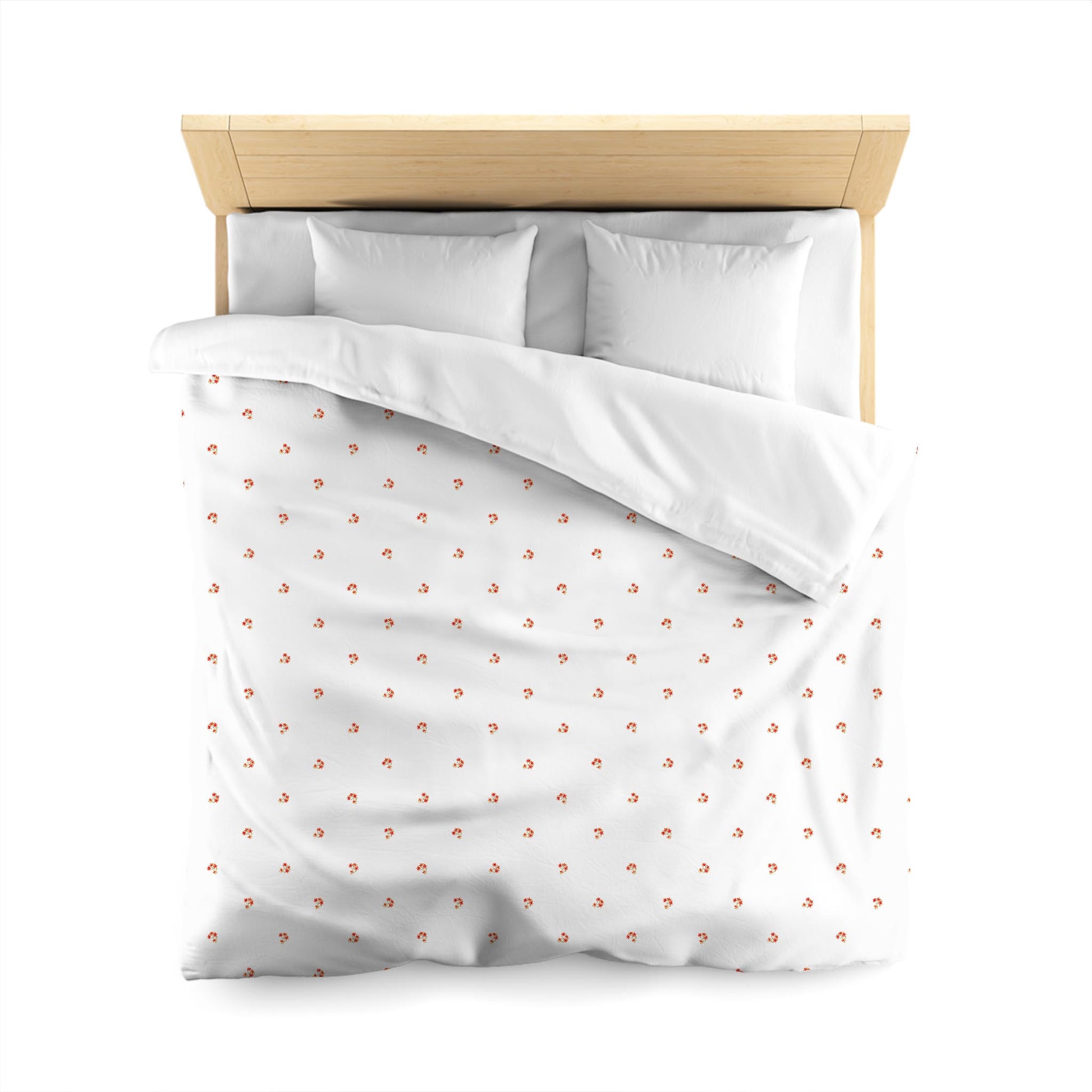 White Microfiber Duvet, Small Red Floral Pattern, Queen - 88 x 88 inches
