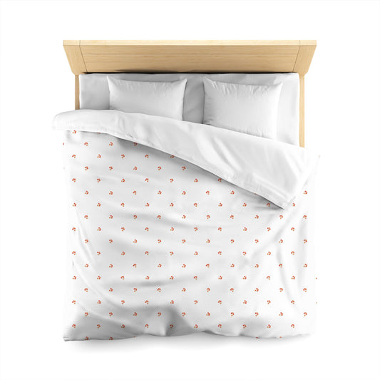 Off-White Cotton Sateen Duvet, Small Red Floral Pattern, Queen - 90 x 90 inches