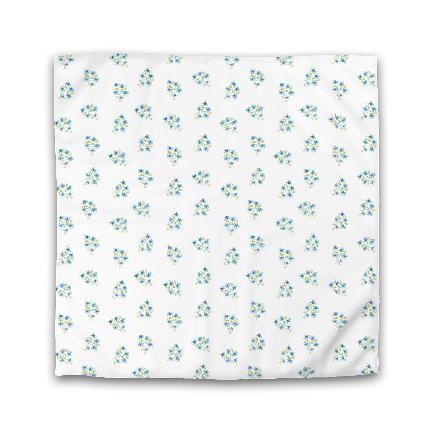 Off-White Cotton Sateen Duvet, Medium Blue Floral Pattern, Queen - 90 x 90 inches
