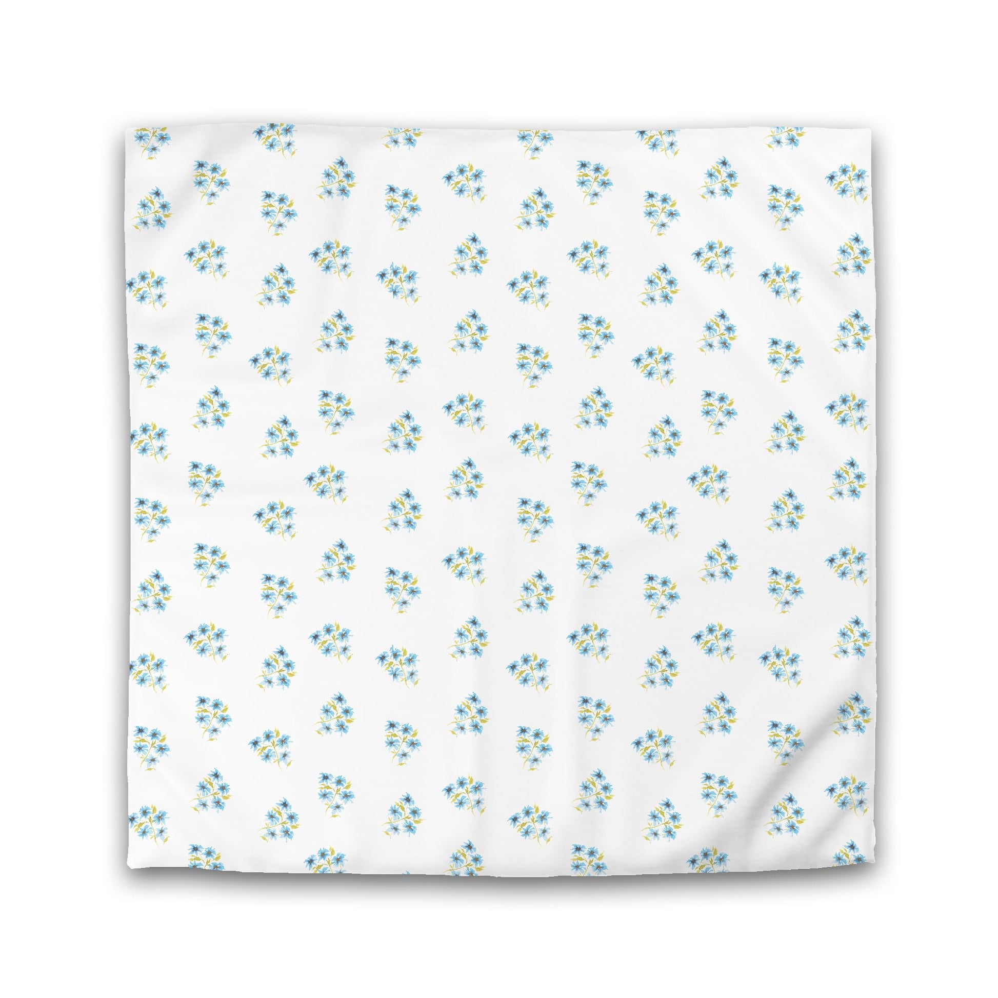 Off-White Cotton Sateen Duvet, Medium Blue Floral Pattern, Queen - 90 x 90 inches
