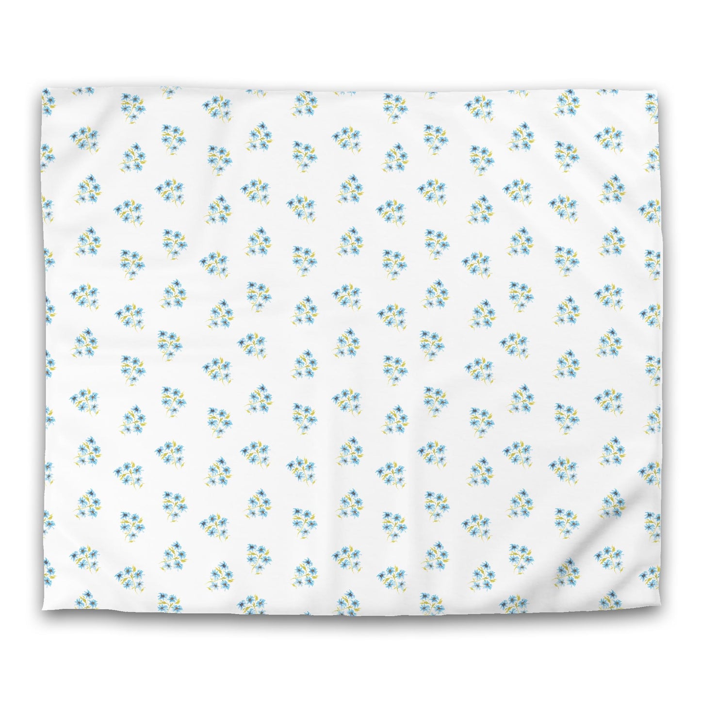 Off-White Cotton Sateen Duvet, Medium Blue Floral Pattern, King - 106 x 92 inches