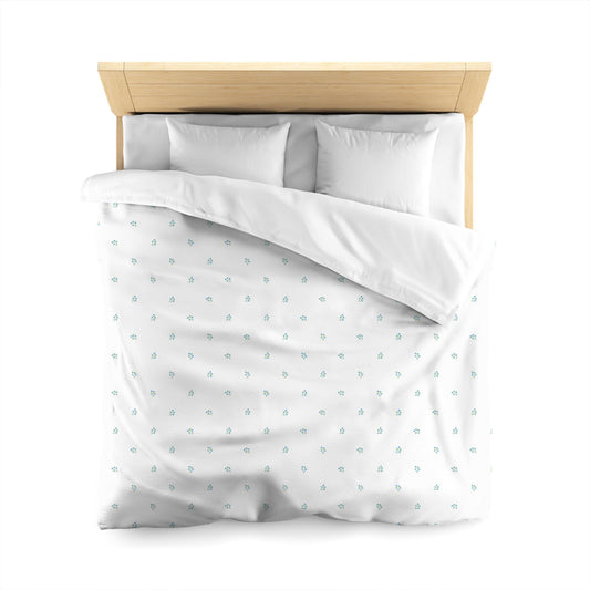 Off-White Cotton Sateen Duvet, Small Blue Floral Pattern, Queen - 90 x 90 inches