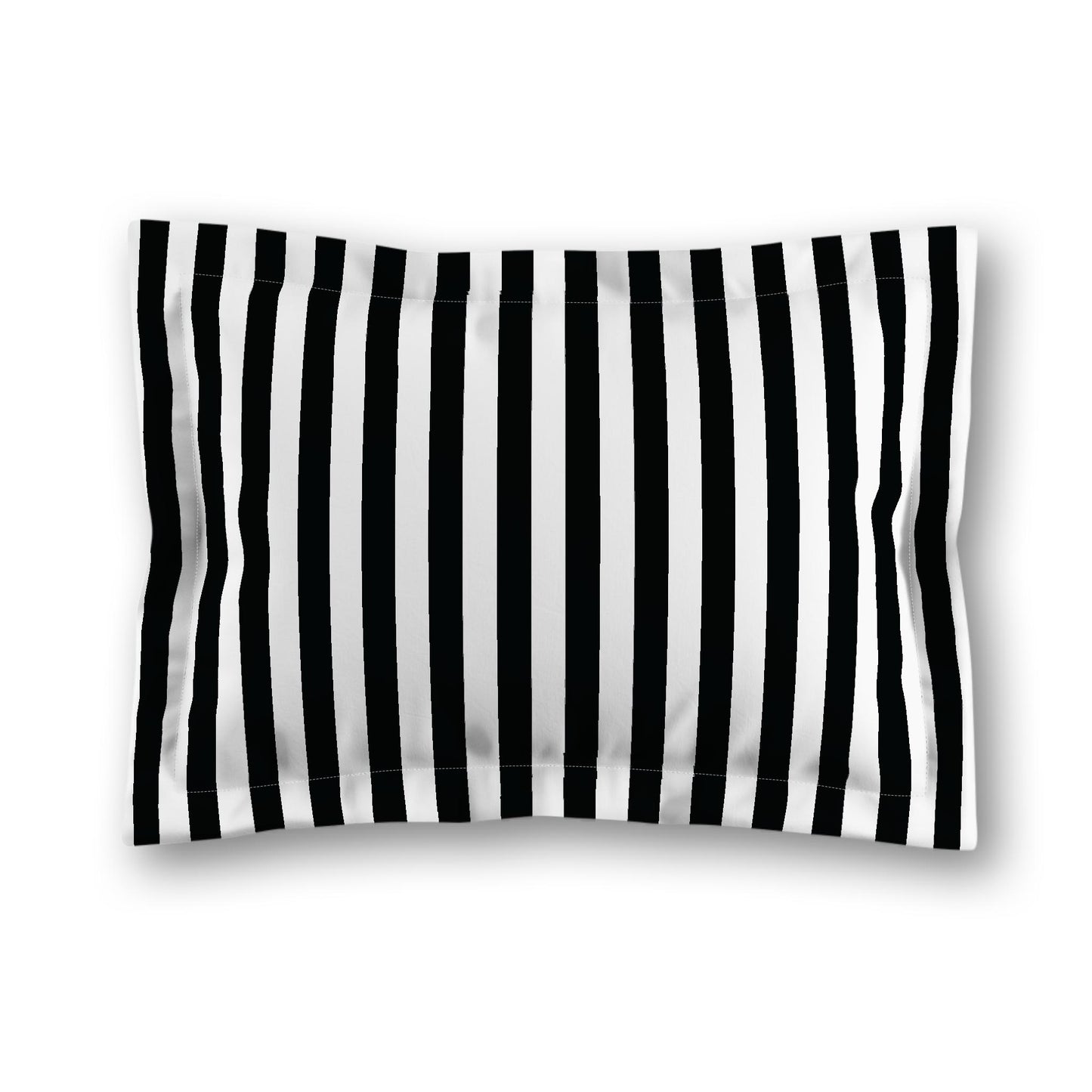 White Microfiber Sham with Flange, Black Bars on Front, Tan Reverse Side, King (width x length) 22 x 38 inches / 56 x 97 cm