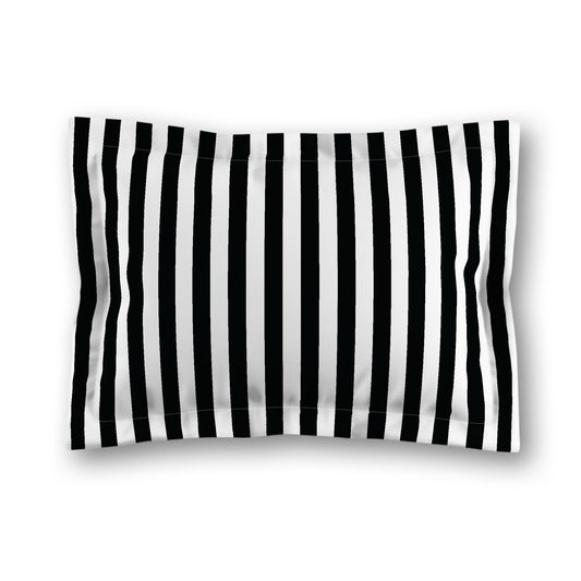 White Microfiber Sham with Flange, Black Bars on Front, Tan Reverse Side, King (width x length) 22 x 38 inches / 56 x 97 cm