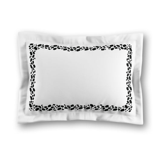 White Microfiber Pillow Sham with Flange, Black Hand-painted Dab Motif Print, Classic Border, Tan Reverse Side, King (width x length) 22 x 38 inches / 56 x 97 cm