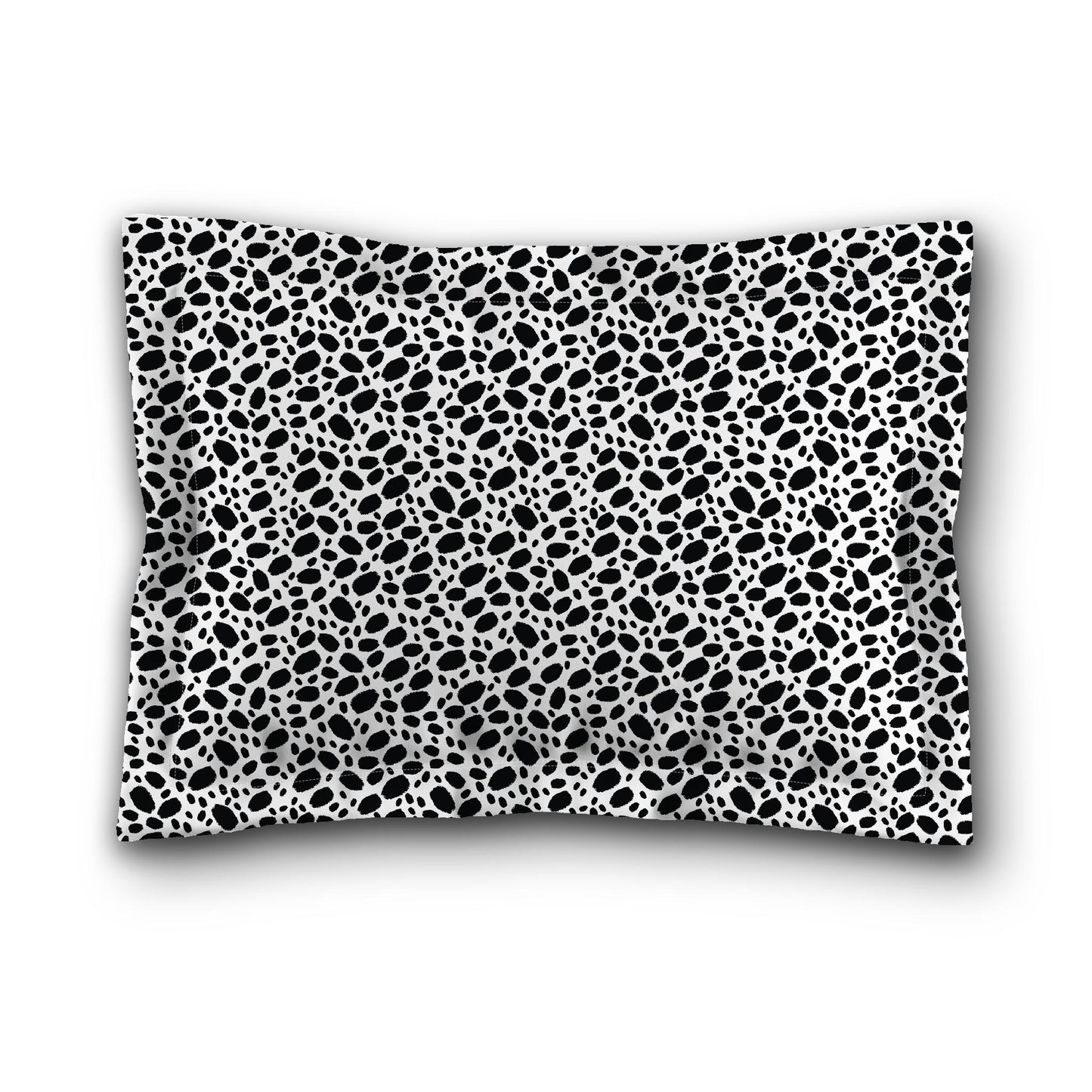 White Microfiber Pillow Sham with Flange, Black Hand-painted Dab Motif Print, Tan Reverse Side, King (width x length) 22 x 38 inches / 56 x 97 cm