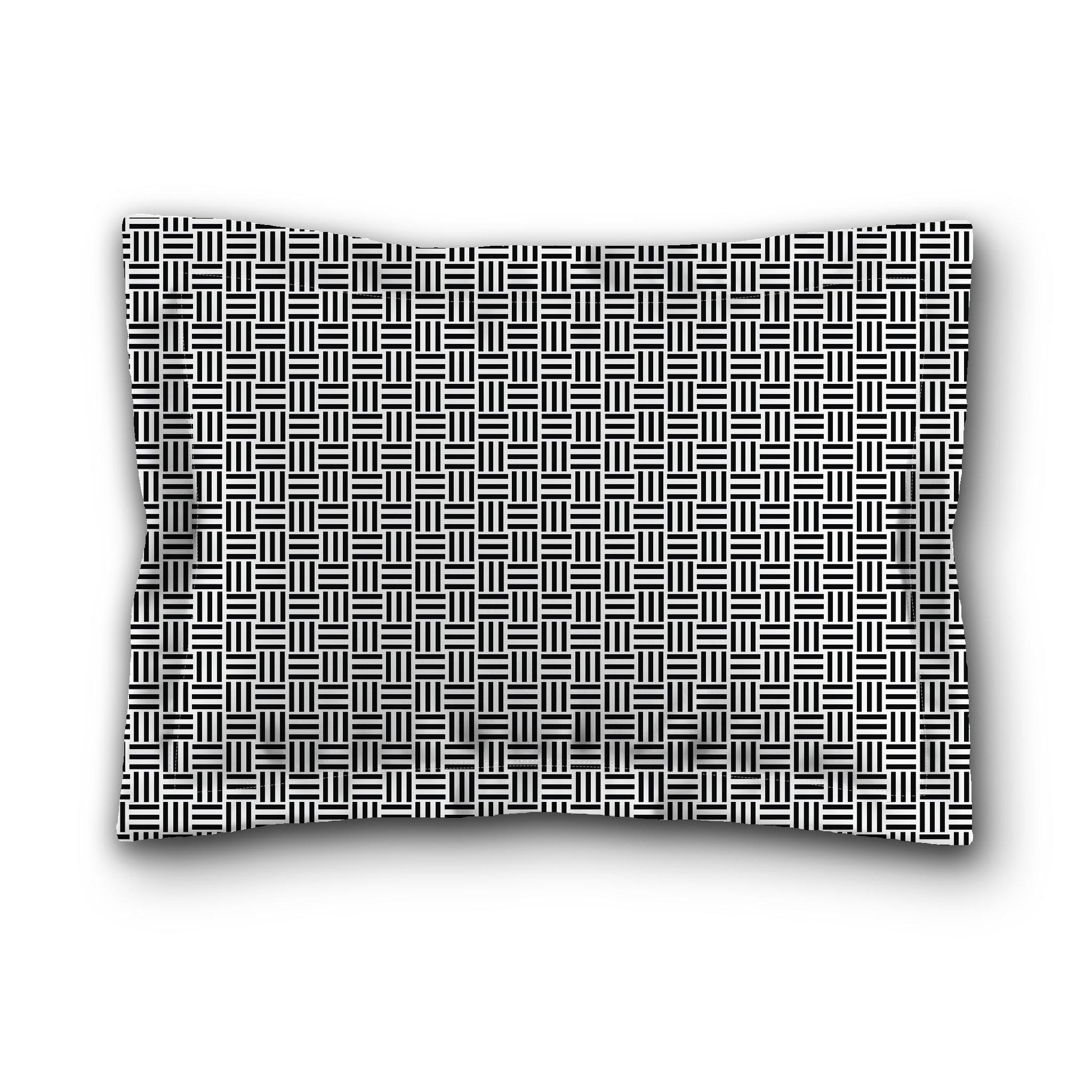 White Microfiber Pillow Sham with Flange, Black Single Weave Motif Print, Tan Reverse Side, King (width x length) 22 x 38 inches / 56 x 97 cm
