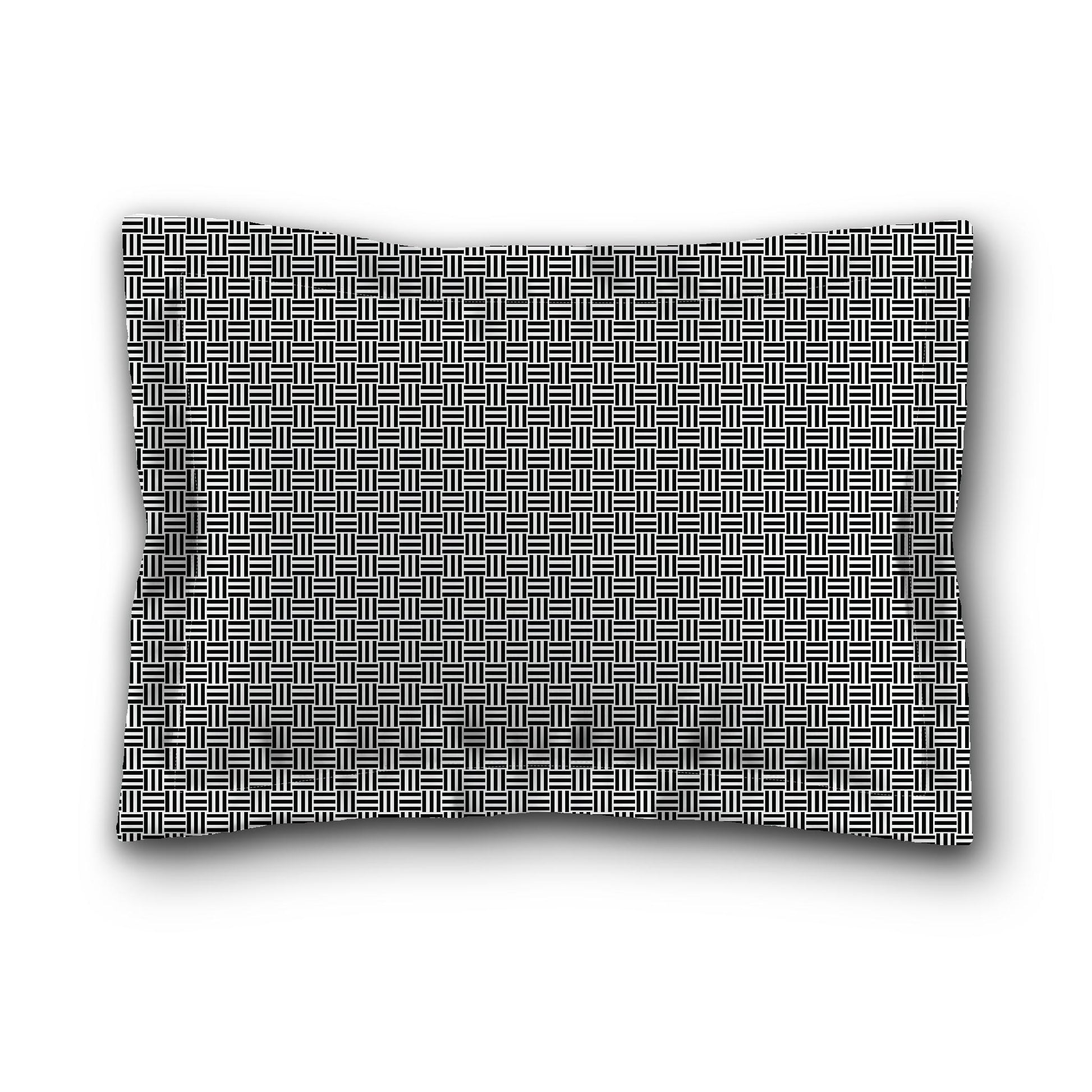 White Microfiber Pillow Sham with Flange, Black Double Weave Motif Print, Tan Reverse Side, King (width x length) 22 x 38 inches / 56 x 97 cm