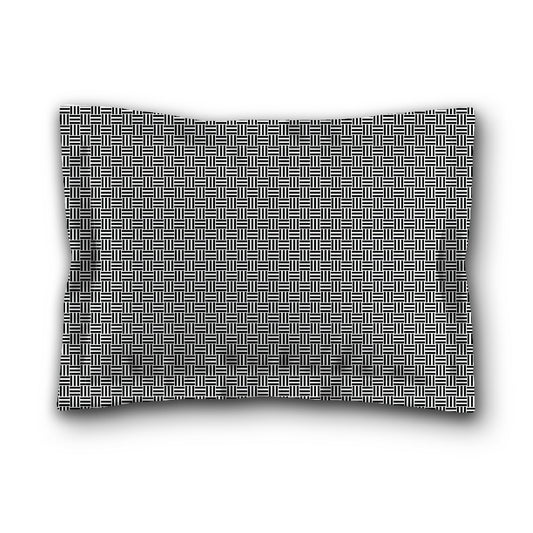 White Microfiber Pillow Sham with Flange, Black Double Weave Motif Print, Tan Reverse Side, King (width x length) 22 x 38 inches / 56 x 97 cm