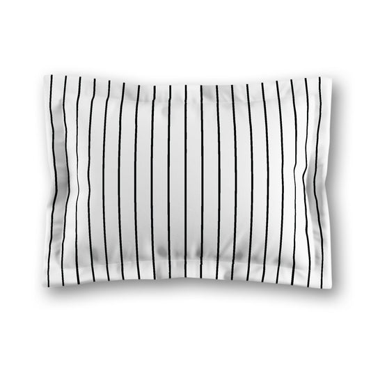 White Microfiber Sham with Flange, Black Stripes on Front, Tan Reverse Side, King (width x length) 22 x 38 inches / 56 x 97 cm