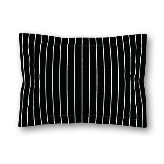 Black Microfiber Sham with Flange, White Stripes on Front, Tan Reverse Side, King (width x length) 22 x 38 inches / 56 x 97 cm