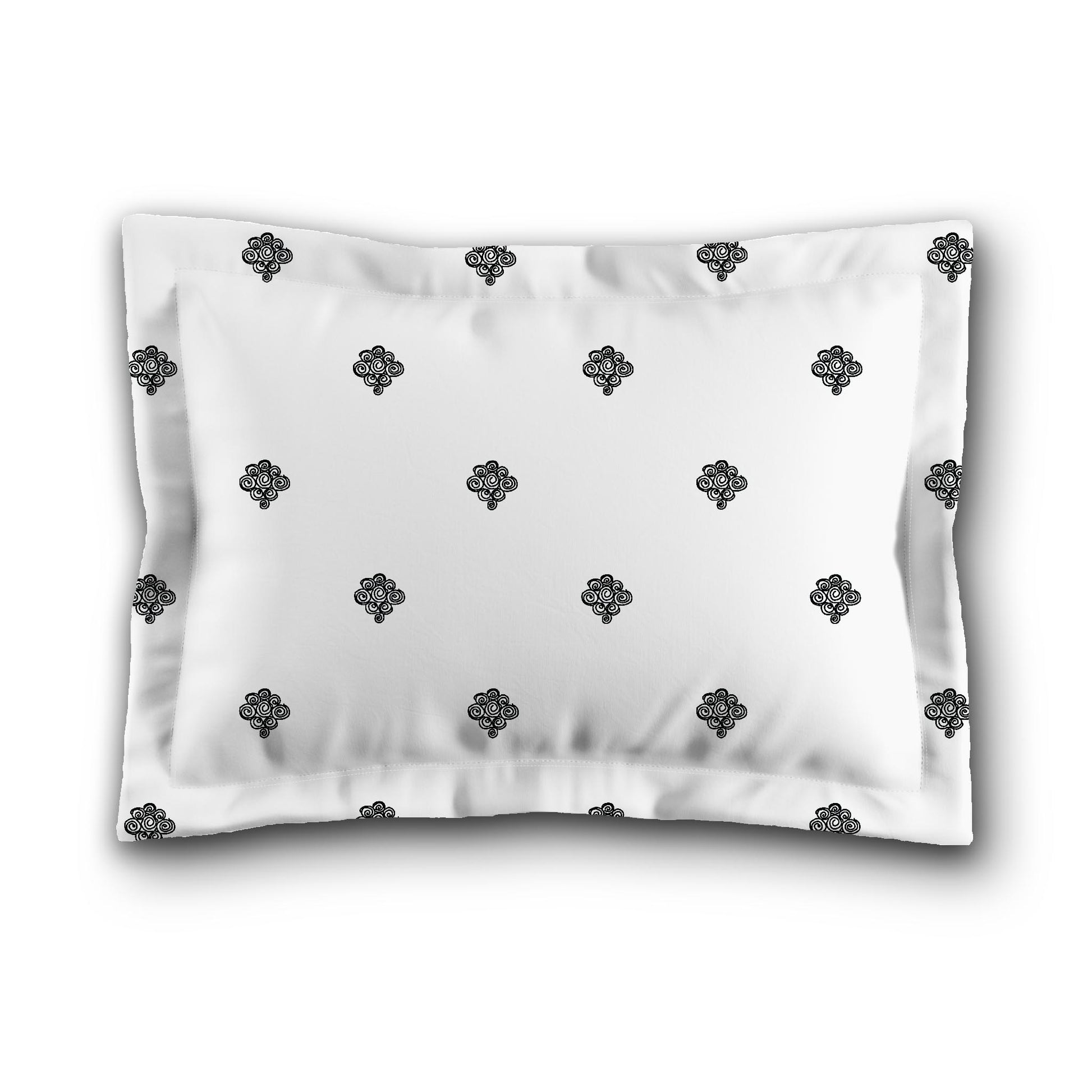 White Microfiber Pillow Sham with Flange, Black Hand-painted Swizzle Motif Print, Tan Reverse Side, King (width x length) 22 x 38 inches / 56 x 97 cm