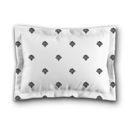 White Microfiber Pillow Sham with Flange, Black Hand-painted Swizzle Motif Print, Tan Reverse Side, King (width x length) 22 x 38 inches / 56 x 97 cm