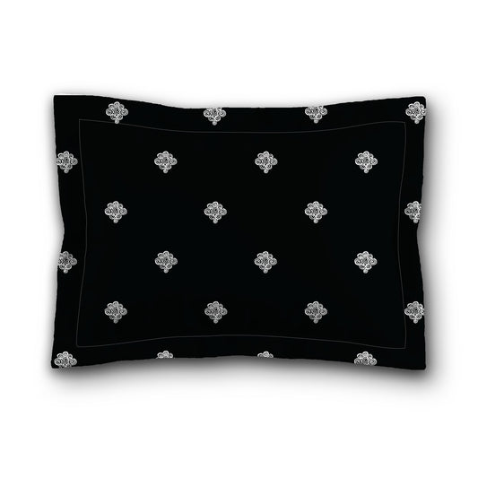 Black Microfiber Pillow Sham with Flange, White Hand-painted Swizzle Motif Print, Tan Reverse Side, King (width x length) 22 x 38 inches / 56 x 97 cm