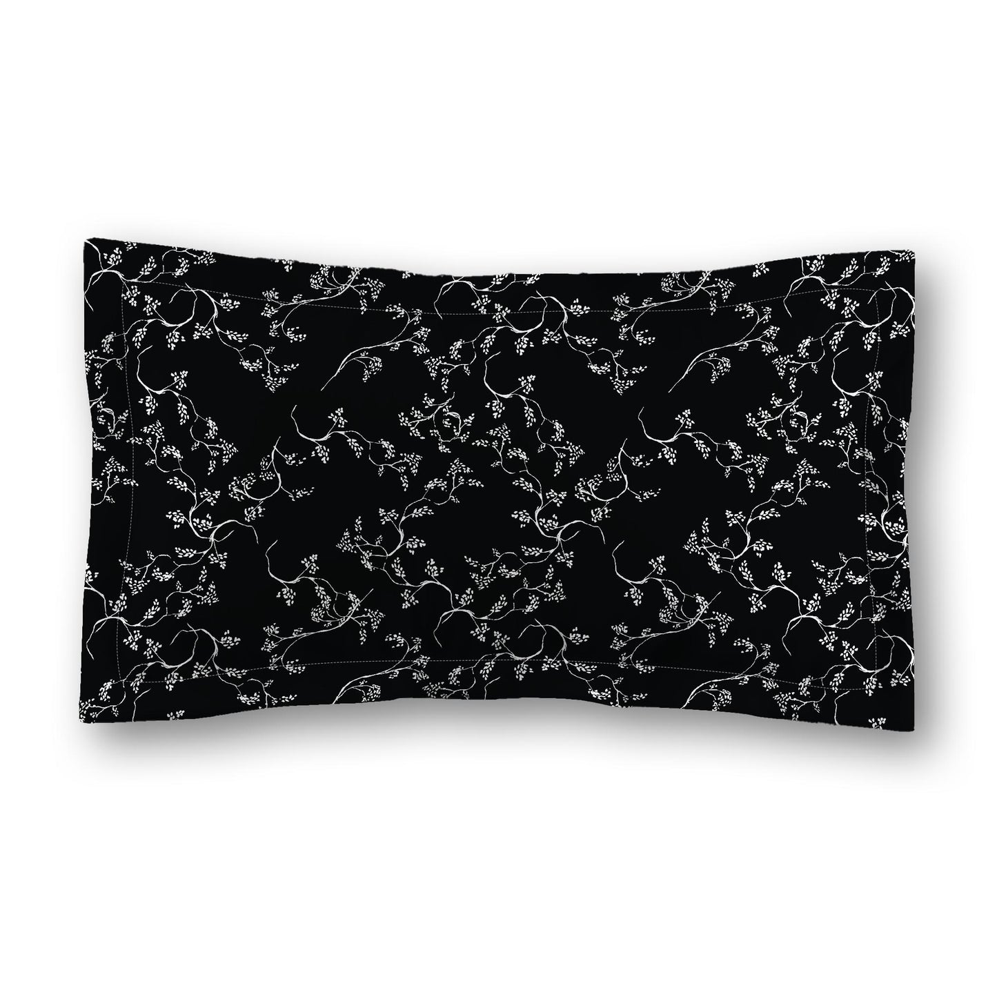 Black Microfiber Pillow Sham with Flange, White Hand-painted Vine Print, Tan Reverse Side, Standard (width x length) 22 x 30 inches / 56 x 76 cm