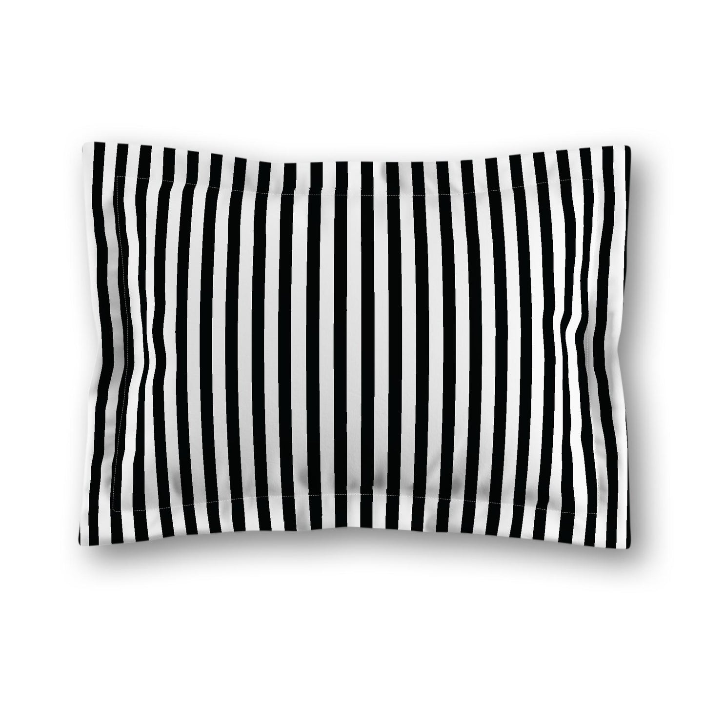 White Microfiber Sham with Flange, Thin Black Bars on Front, Tan Reverse Side, King (width x length) 22 x 38 inches / 56 x 97 cm