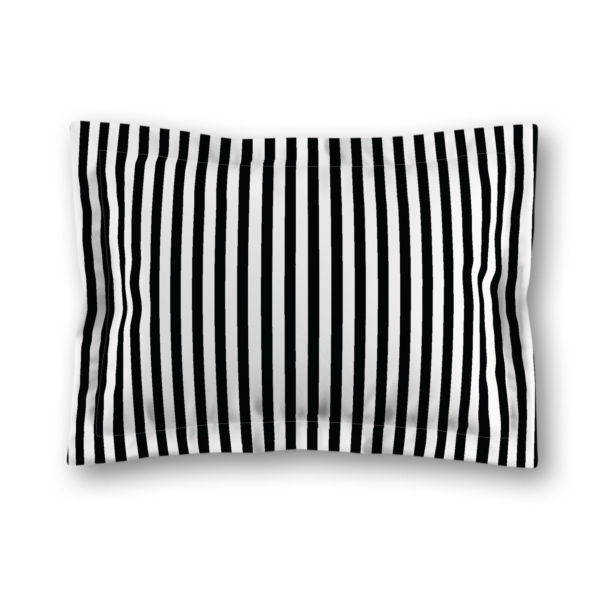 White Microfiber Sham with Flange, Thin Black Bars on Front, Tan Reverse Side, King (width x length) 22 x 38 inches / 56 x 97 cm