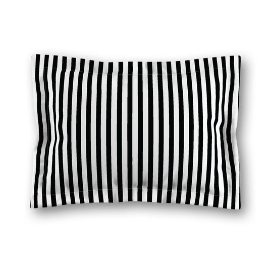 White Microfiber Sham with Flange, Thin Black Bars on Front, Tan Reverse Side, King (width x length) 22 x 38 inches / 56 x 97 cm