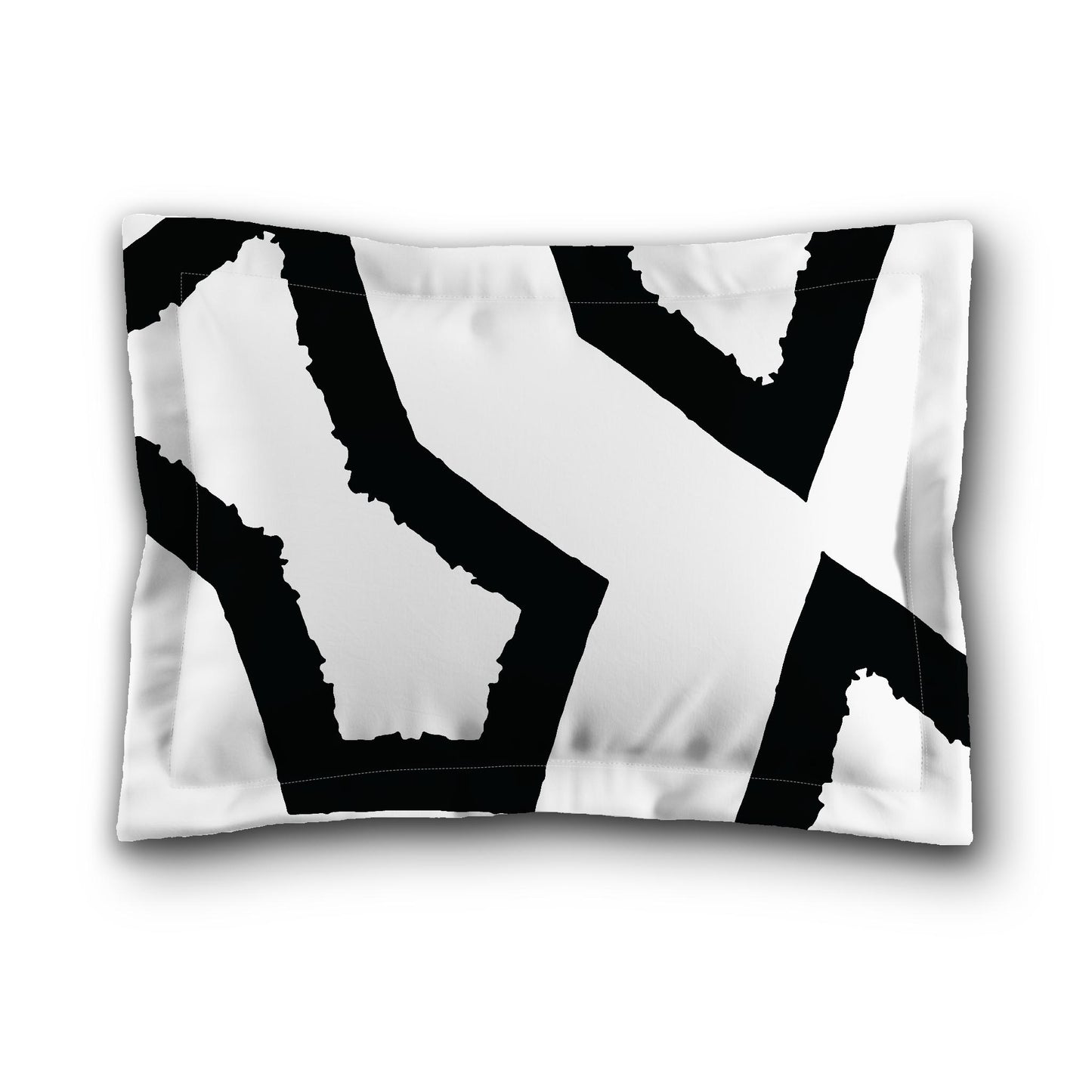 White Microfiber Sham with Flange, Bold Black Graphic on Front, Tan Reverse Side, King (width x length) 22 x 38 inches / 56 x 97 cm