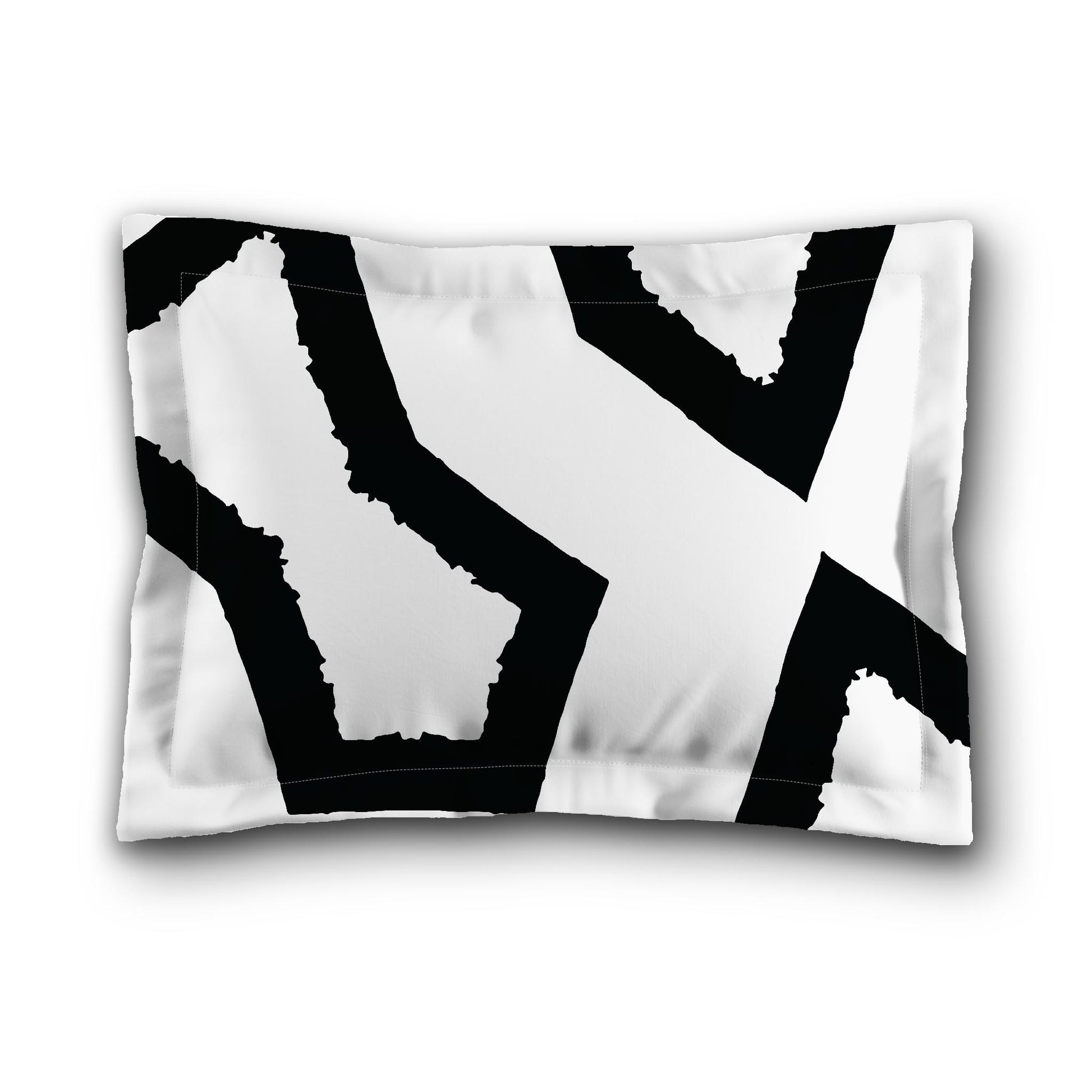 White Microfiber Sham with Flange, Bold Black Graphic on Front, Tan Reverse Side, King (width x length) 22 x 38 inches / 56 x 97 cm