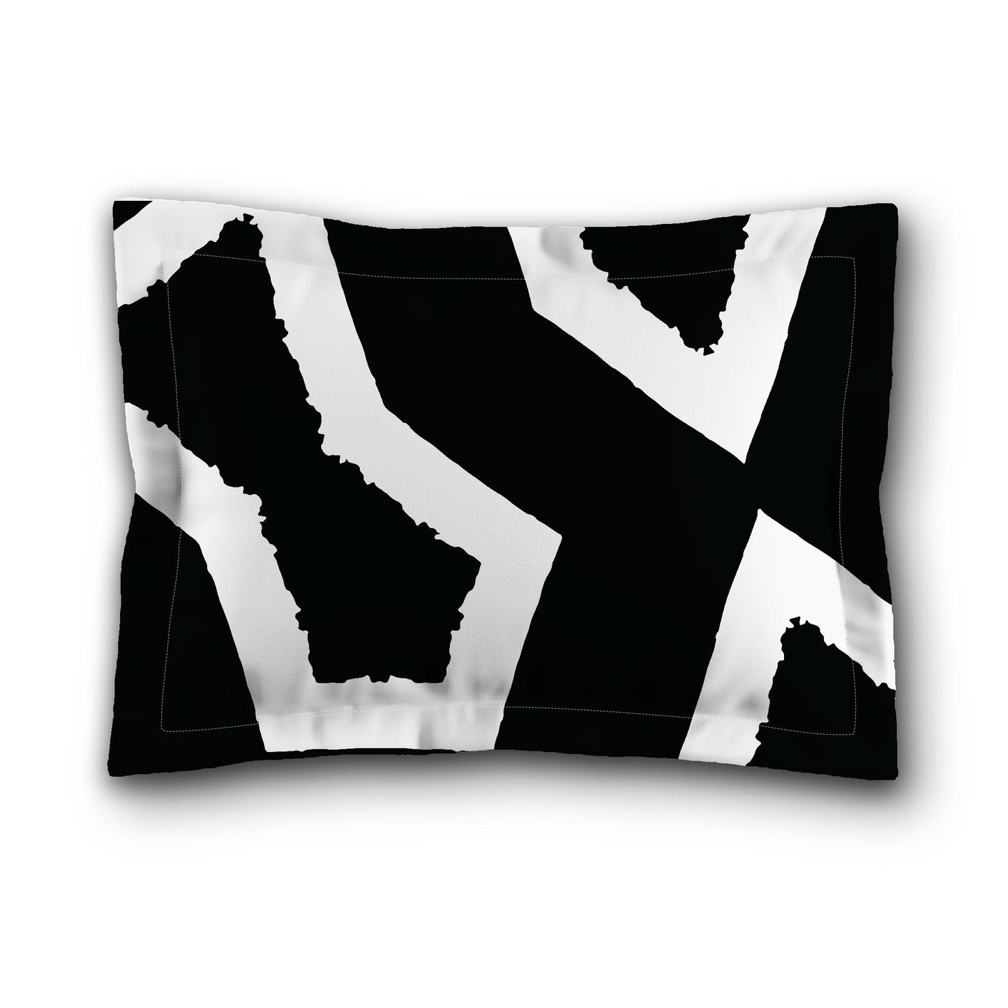 Black Microfiber Pillow Sham with Flange, Bold White Graphic on Front, Tan Reverse Side, King (width x length) 22 x 38 inches / 56 x 97 cm