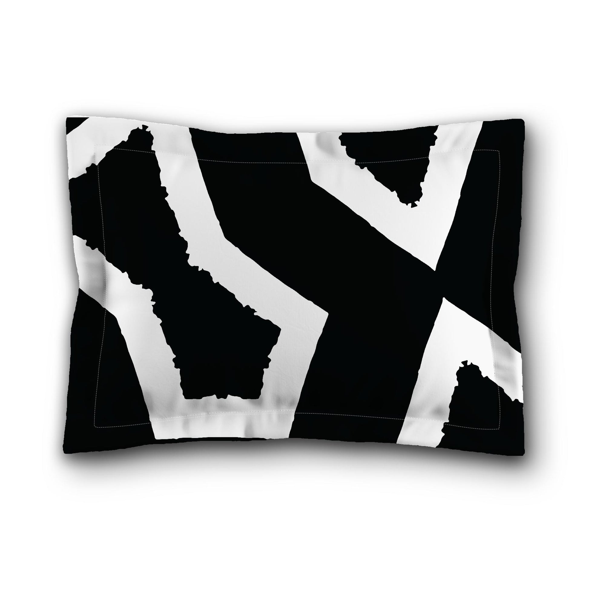 Black Microfiber Pillow Sham with Flange, Bold White Graphic on Front, Tan Reverse Side, King (width x length) 22 x 38 inches / 56 x 97 cm